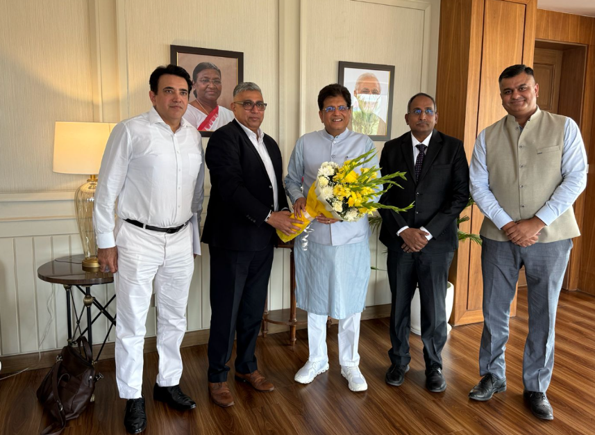 Shri Mohit Yadav, IFS, Joint Secretary, DoC, Shri Namit Joshi, Chairman, Pharmexcil, Shri Piyush Goyal, Ji Hon'ble Minister, Ministry of Commerce & Industry, Shri Raja Bhanu, Director General, Pharmexcil & Shri Kamal Bhardwaj, Director, Pharmexcil 