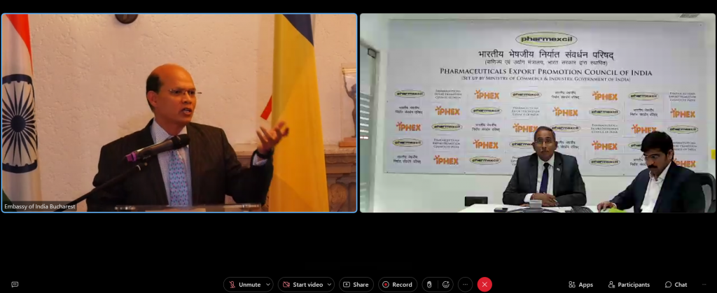 Dr. Manoj Kumar Mohapatra, Indian Ambassador to Romania, Mr.Raja Bhanu, Director General & Mr. Murali Krishna Director, Pharmexcil