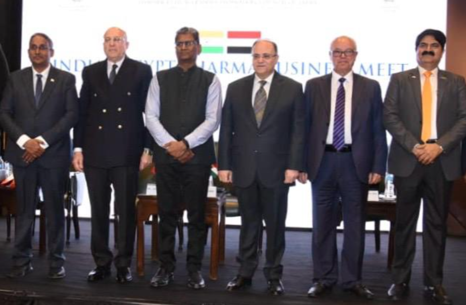 Mr. Raja Bhanu, Director General, Pharmexcil,  Dr. Adel Adawy, Former Health Minister, Arab Republic of Egypt,  HE Mr Suresh K Reddy, IFS, Ambassador of India to the Arab Republic of Egypt, Dr. Ali El Ghamrawy, Chairman, Egyptian Drug Authority, Arab Republic of Egypt, 
Dr. Gamal El Leithy, Head of the Pharmaceutical Chamber, Federation of Egyptian Industries, Mr AVPS Chakravarthi, Honorary Chair- Corporate Communications, Pharmexcil
